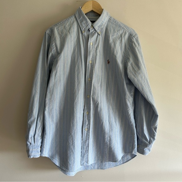 Vintage Ralph Lauren Cotton Blue Striped Button Down Shirt - Picture 1 of 6